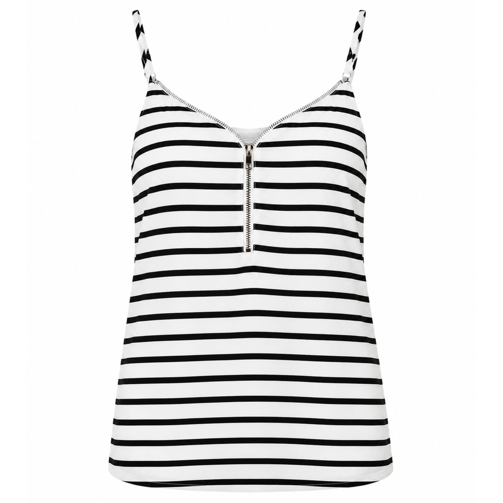 Hyfve Striped Zip Front Cami Tank Top Black White Women's Small
